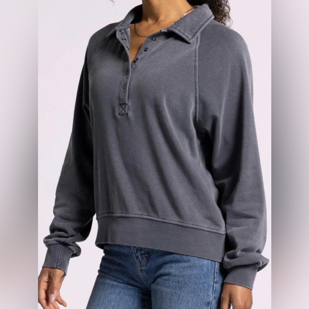 Thread & Supply Charcoal Henley Sweatshirt